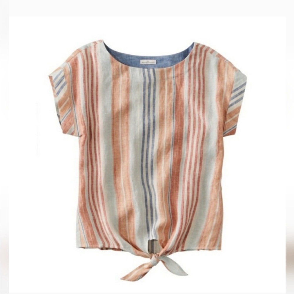 L.L. Bean striped linen top. Size medium. Front tie.